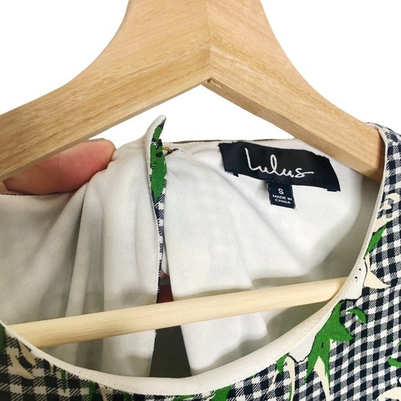 Lulus Checkered Floral White Yellow Flower Mini Dress Cut Out Short Sleeve Small - Picture 16 of 16